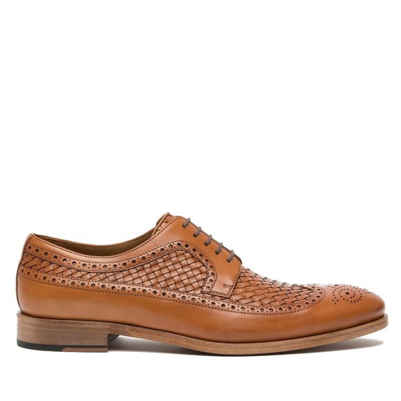 Bashwood Handmade Brown Leather Knitted Upper Men Oxford Shoes